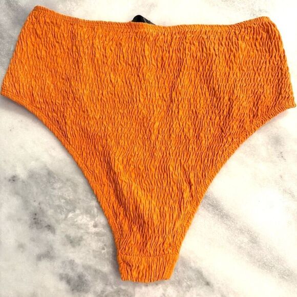 Missguided Crinkled Textured High Waisted Orange Swim Bikini Bottom Size 12 Plus - Picture 2 of 3